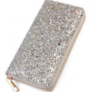 Glitter Zip Around Wallet/Clutch- Silver Sparkles - NWT